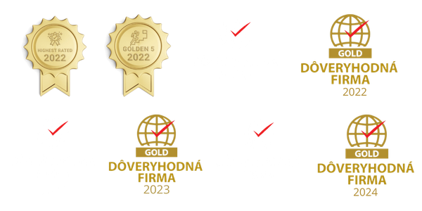 Ocenenia: Dôveryhodná firma GOLD 2022, 2023, 2024 · Highest Rated 2022 · Golden 5 2022